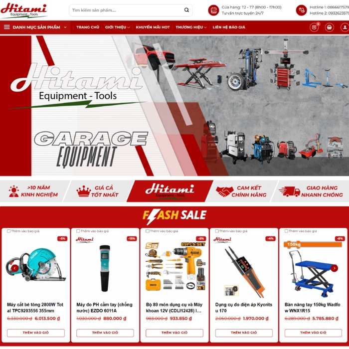 Mẫu web bán dụng cụ, thiết bị máy móc